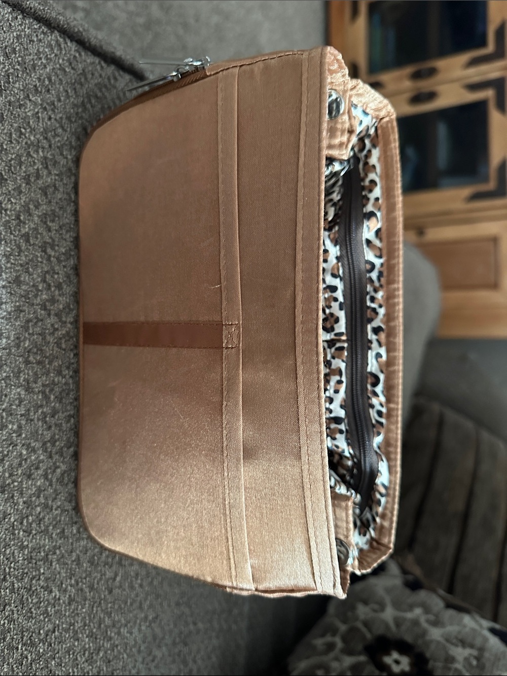 Men's Brown Travel Toiletry Bag with Leopard Lining